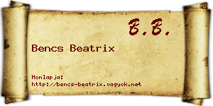 Bencs Beatrix névjegykártya